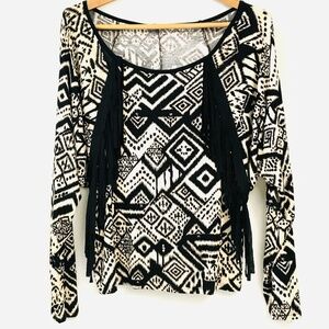 Tribal Print Top with Fringe​